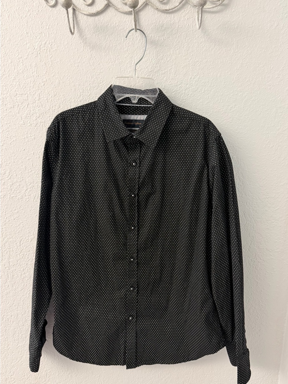 Men's Black & White Polka Dot Button-Up Shirt Size Small